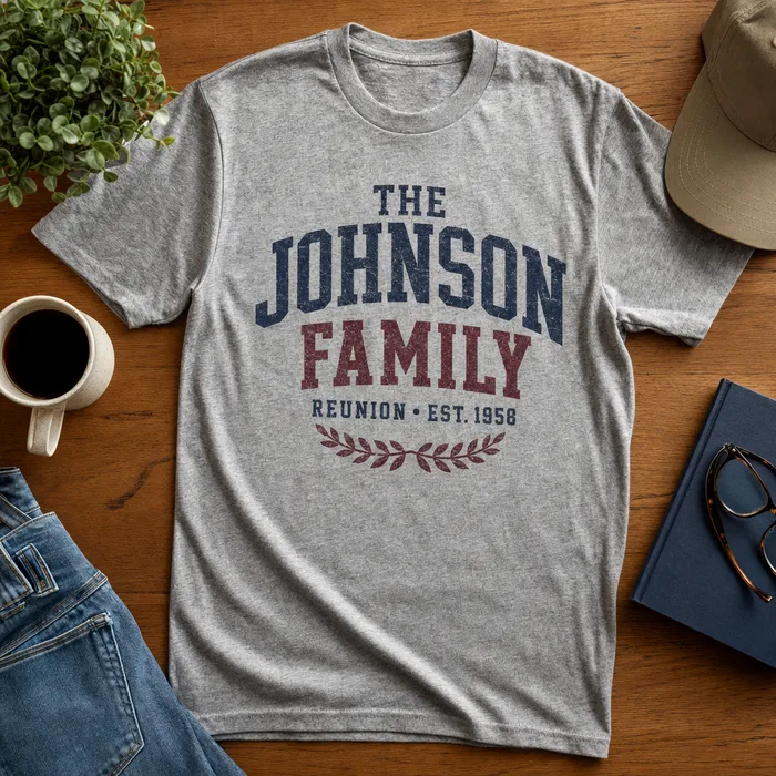Family reunion shirt design — Vintage varsity, heather gray
