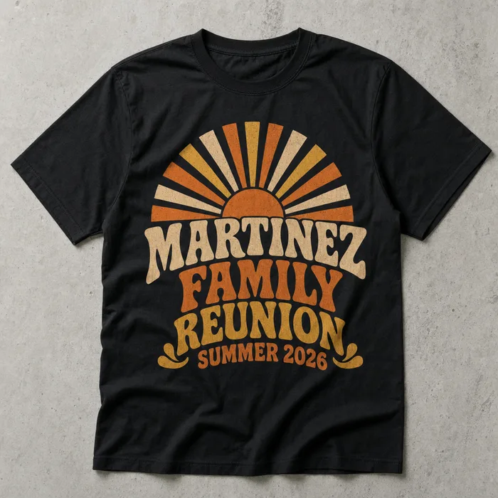 Family reunion shirt design — Retro sunburst, bold on black