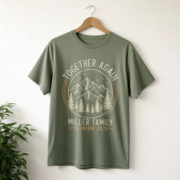 Family reunion shirt design — Outdoorsy line-art, sage green